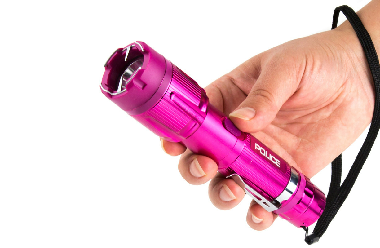 POLICE Stun Gun 1159 650 BV Heavy Duty Metal Rechargeable LED Flashlight Pink