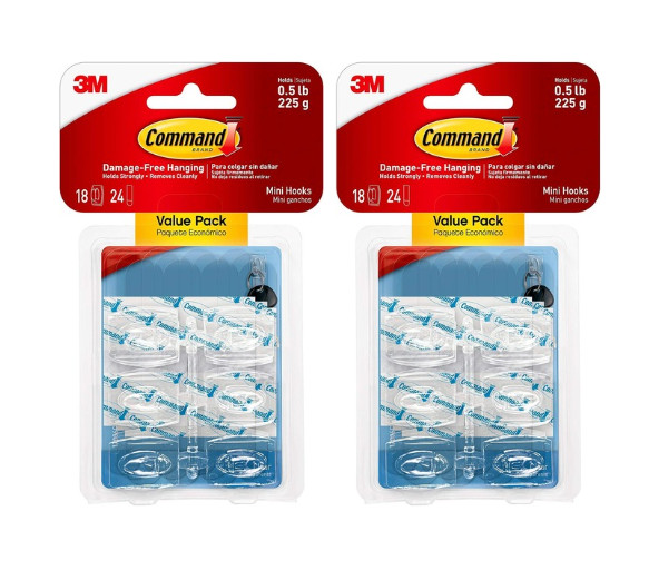 Command Mini Hooks Clear 18-Hook Value Pack Damage-Free Hanging Pack of 2