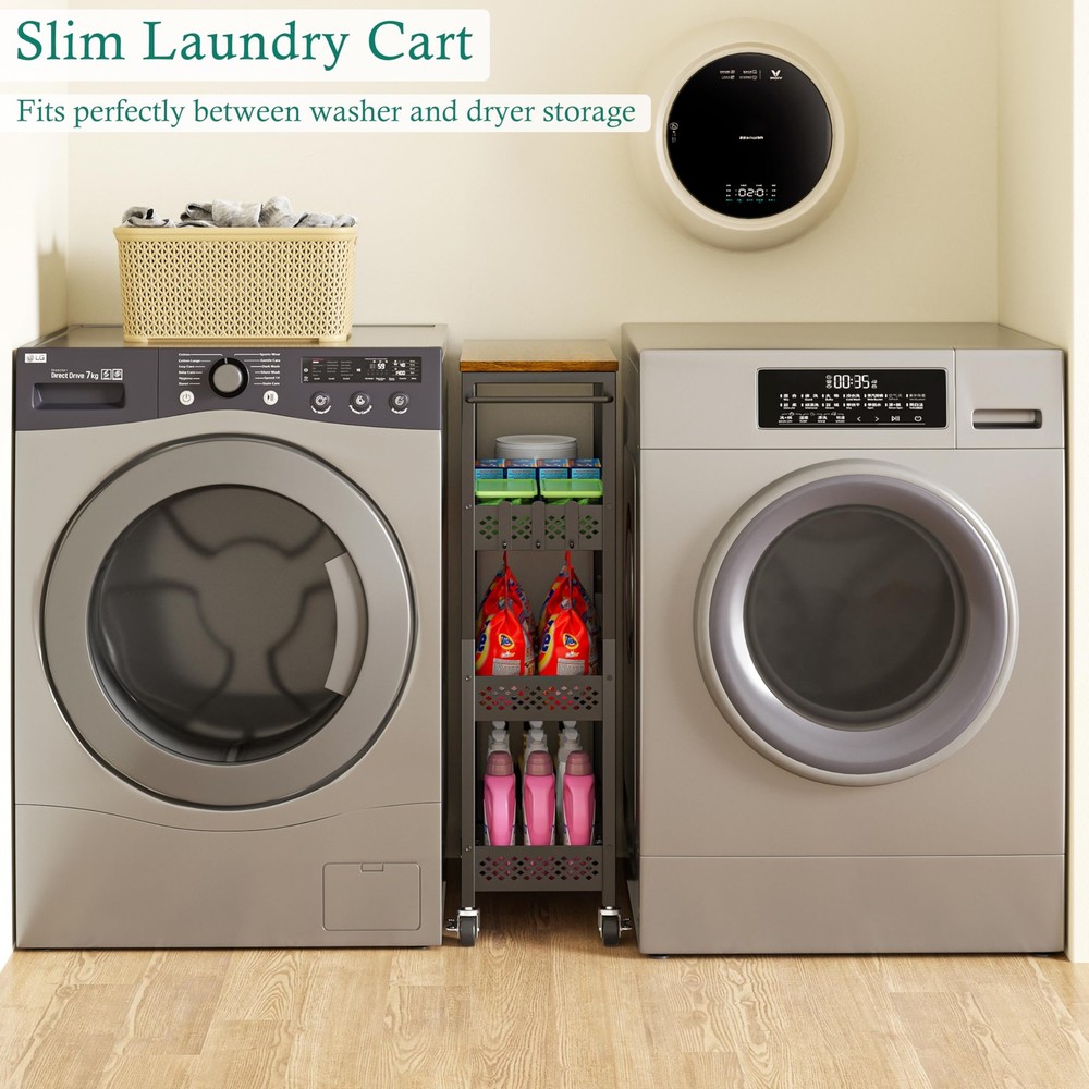 4-Tier Slim Storage Cart: Fruit & Vegetable Baskets for Kitchen, Laundry & Bath