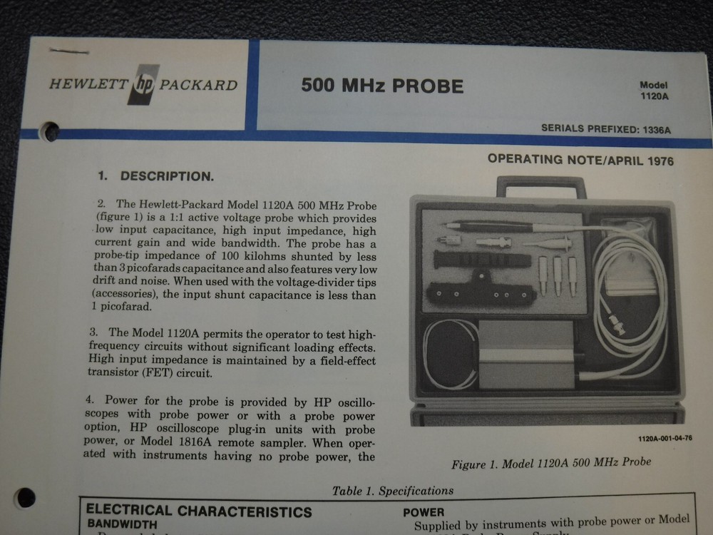HP 500 MHz Probe Model 1120A Operating Note
