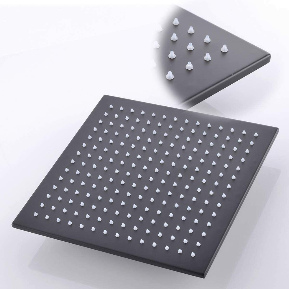 Matte Black 16 Inch LED Rainfall Shower Head Solid Square Top Sprayer For Faucet