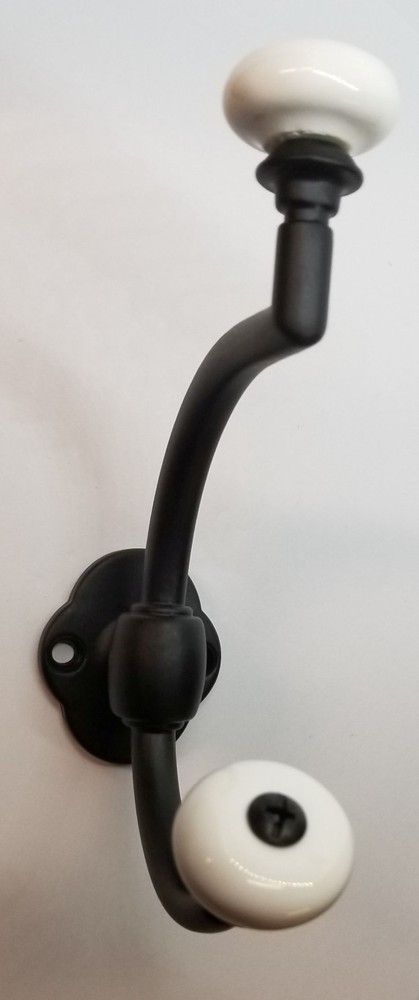 Flat Black Cast Double Front Mount Coat Hook Porcelain Knobs old classic antique
