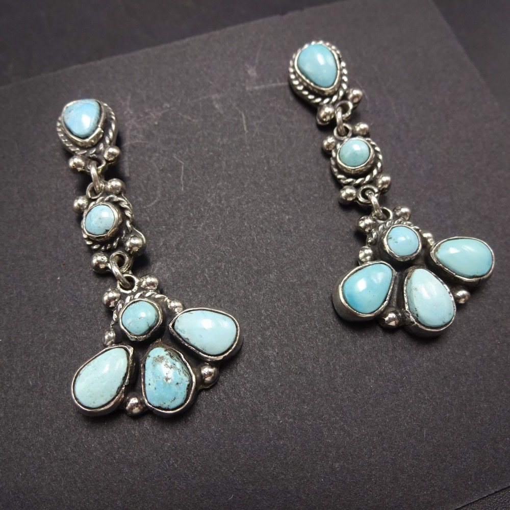 FEDERICO JIMENEZ Sterling Silver TURQUOISE Cluster Dangle EARRINGS Pierced