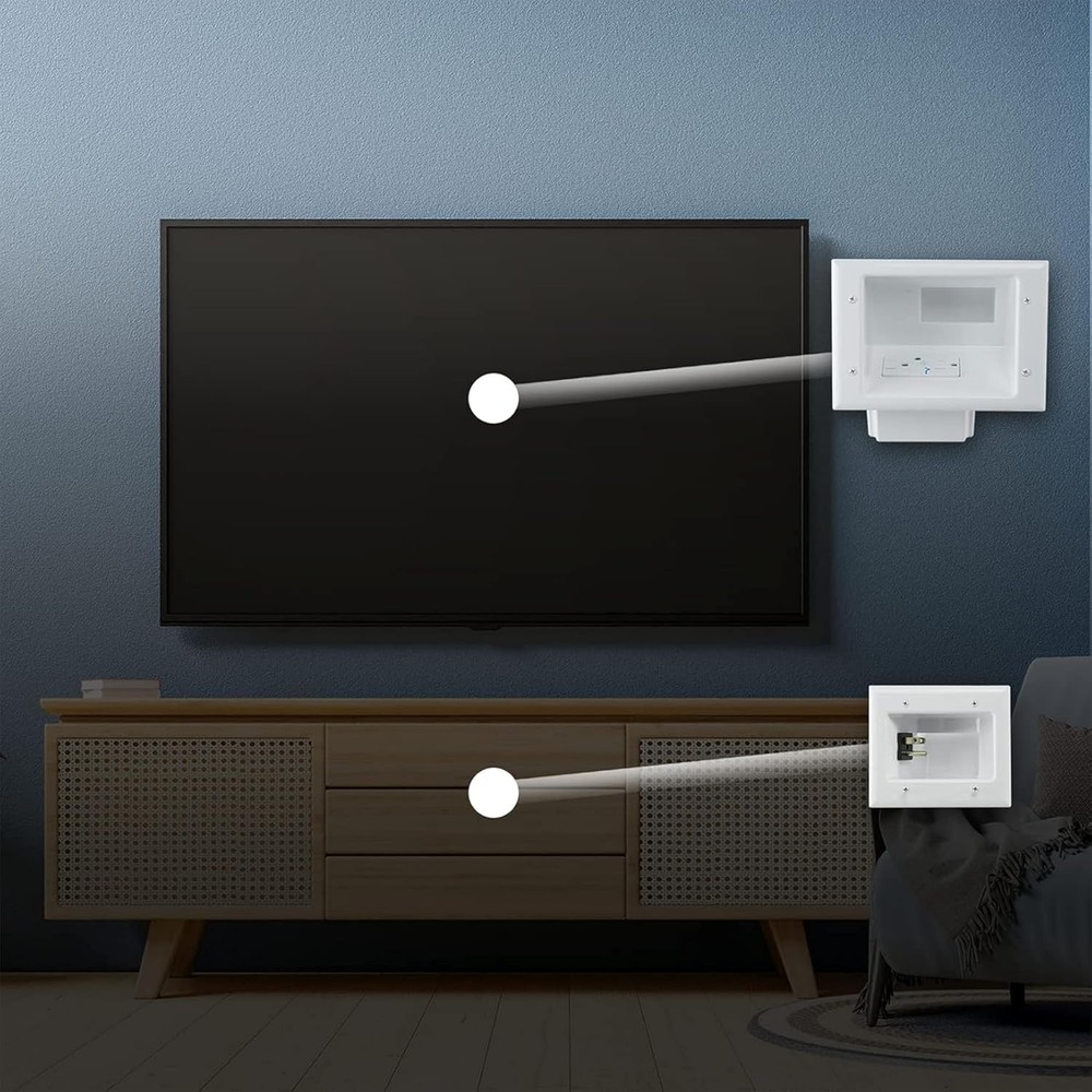 Flat Panel TV Organizer with Built-In Power Solution for Neat Cable Management
