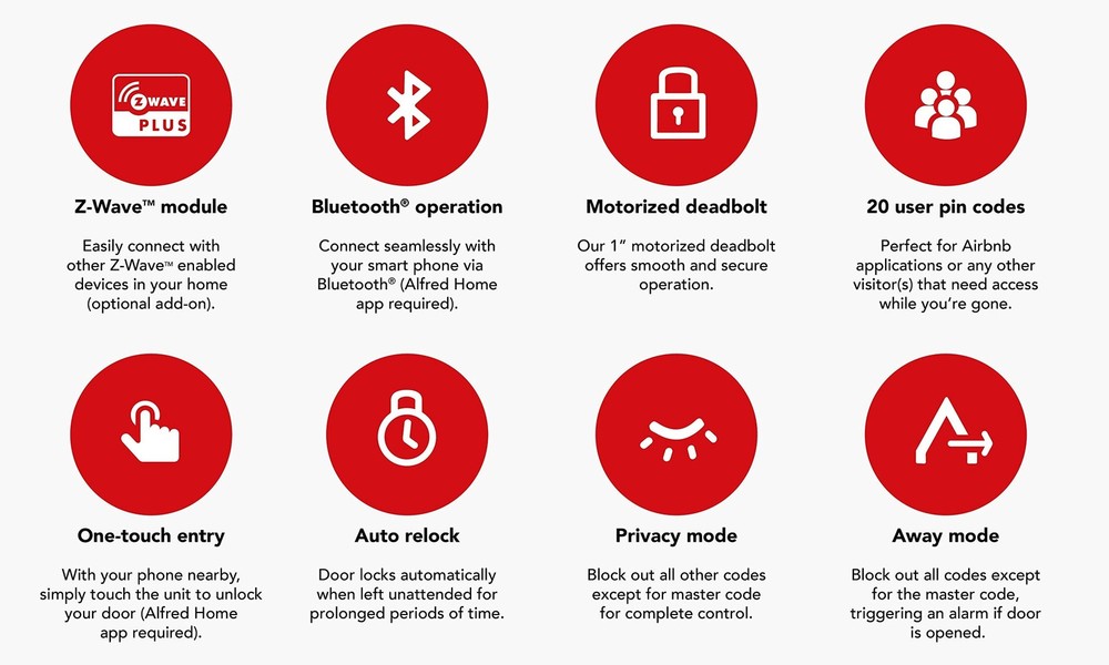 Alfred DB2-B Smart Door Lock Deadbolt Touchscreen Keypad, Pin Code + Key Entr...