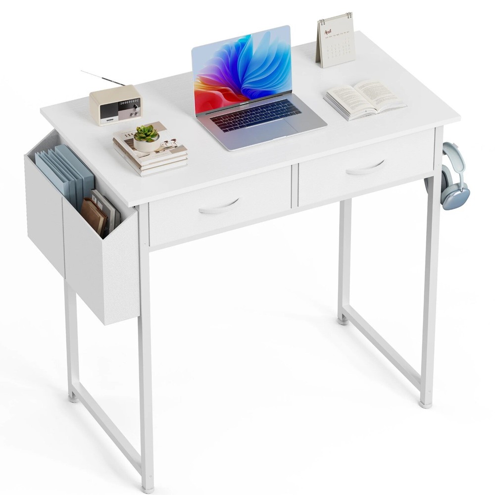 Small Computer Desk for Home Office, 32" Working PC Table with 2 Fabric Drawers
