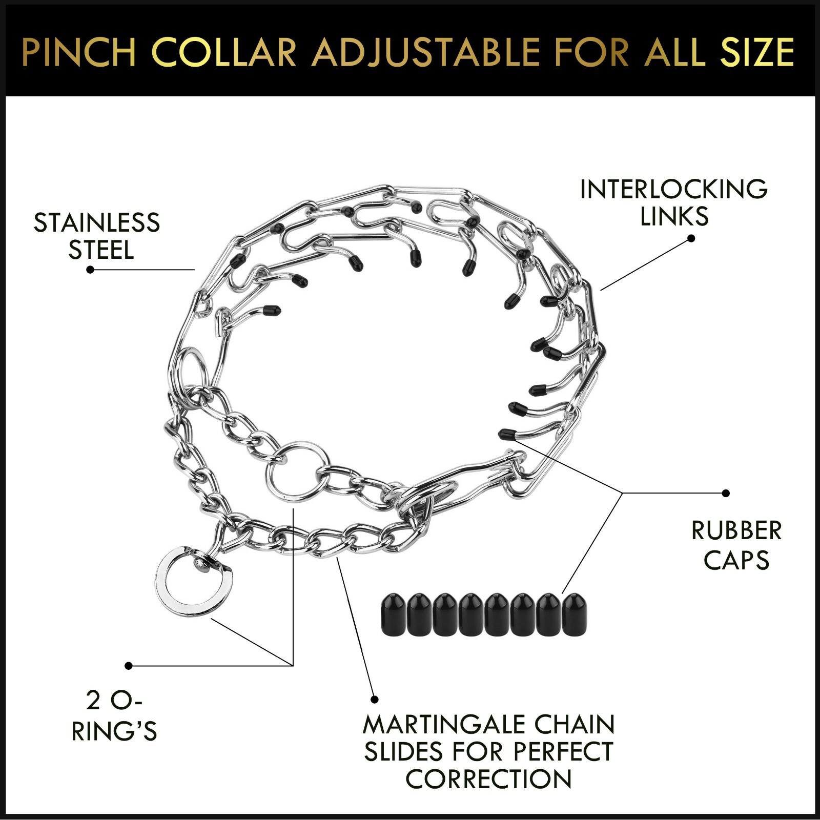 Prong Pinch Collar for Dogs Adjustable Training Chocker with Safe Quick Release