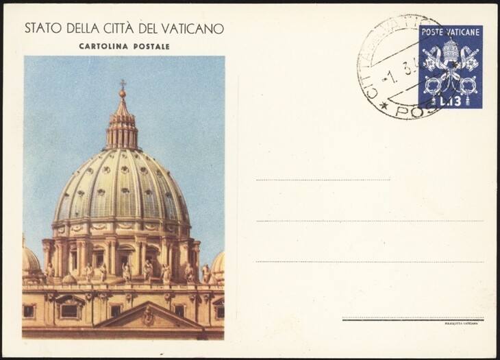 VATICAN, 1949. First Day Post Card H&G 11, Mint