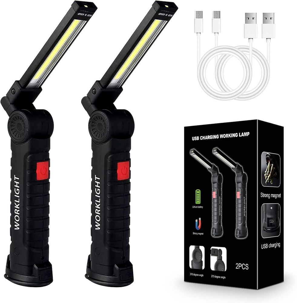 2Pack LED Work Lights, USB Rechargeable COB Light with Magnetic Base 360°Rotate
