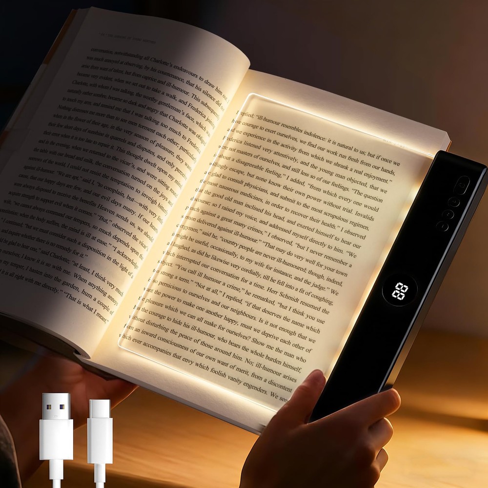 Book Light Rechargeable LED Flat Reading Bed 3 Colors Timer Panel Plate Lamp
