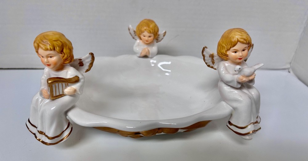 Vintage Three Angels Porcelain Candy Dish