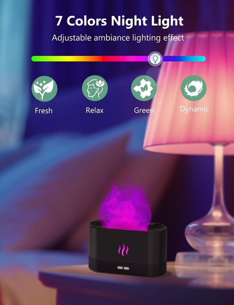 Essential Oil Diffuser, Air Humidifier with Flame Led Light - 7 Col... Fast Ship