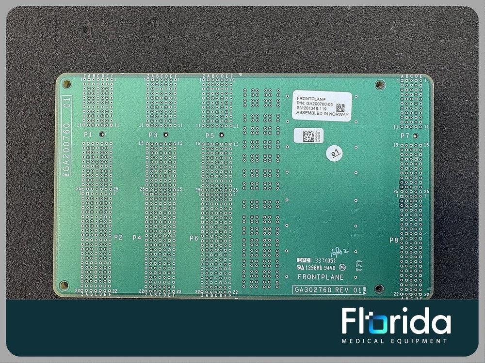 GE VIVID E9 FRONTPLANE P/N: GA200760-03. PULLED FROM WORKING CONDITION