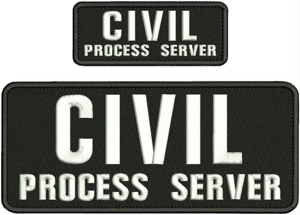 CIVIL PROCESS SERVER EMBROIDERY PATCH 4X10 AND 2X5 HOOK ON BACK WHITE ON BLACK