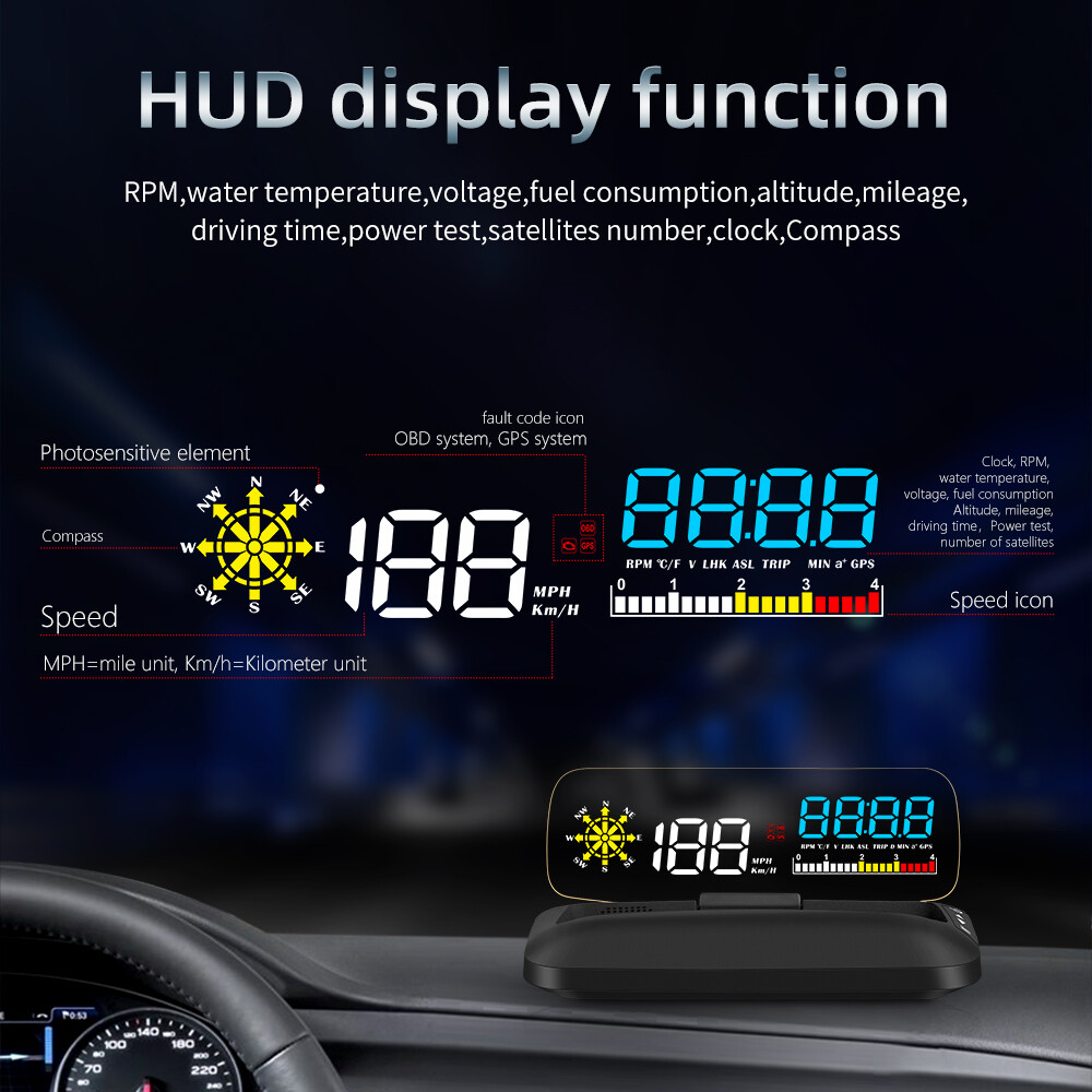 Windshield Projector OBD2 GPS HUD Head Up Display Overspeed Two Power Supply
