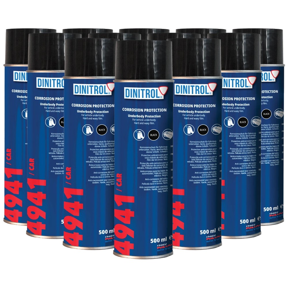 12-Pack DINITROL 4941 Black Rust-Proofing Undercoating Spray – 500ml Aerosol