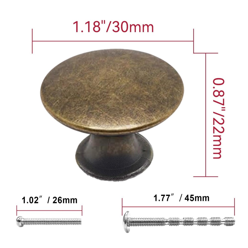 8 Pcs Antique Brass Cabinet Knobs, 1-1/5 inch Kitchen Dresser Knobs Drawer Kn...