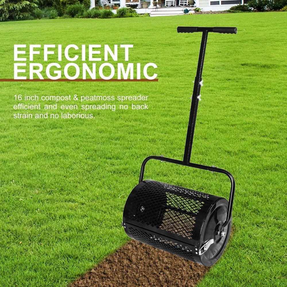 16" Lawn Compost Spreader Peat Moss Roller, Roller Spreader Adjustable Handle