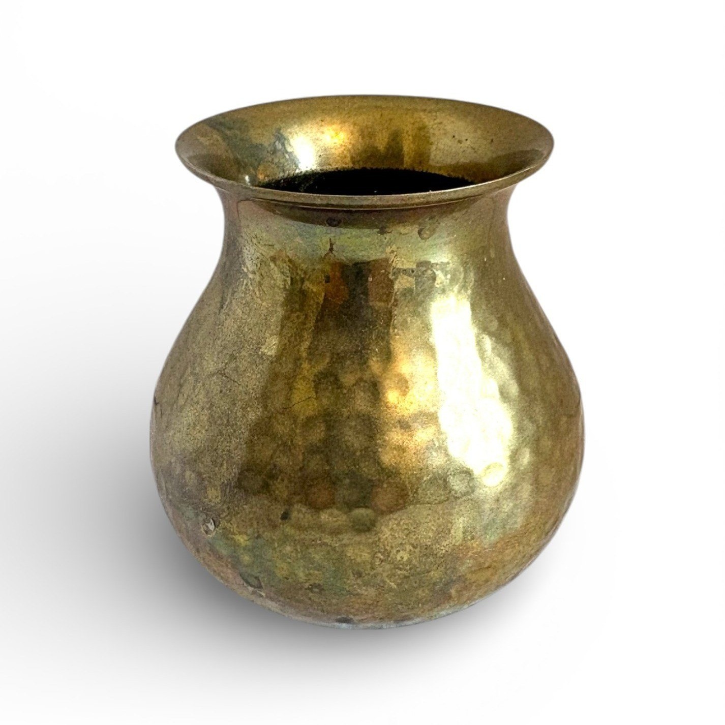 Vintage Solid Brass Hammered Mini Bud Vase Made in India 3.25 Inch Bulbous Gold