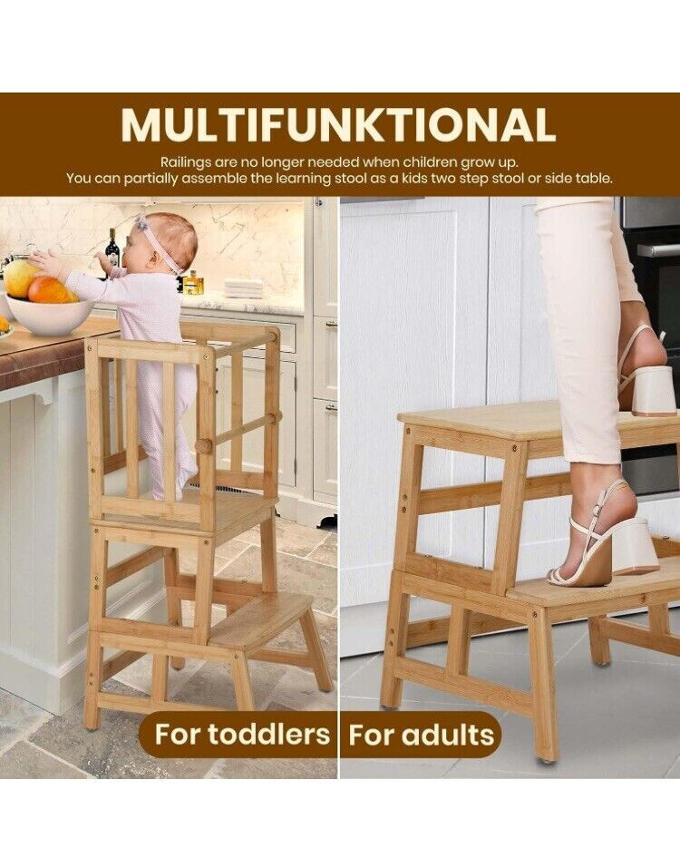 Cosyland Bamboo Multifunctional Kitchen Step Stoool For Children