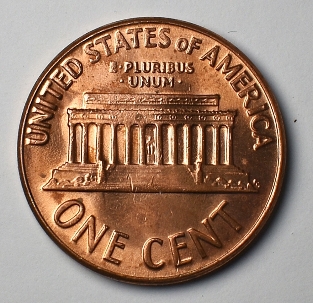 1969 D Lincoln Memorial Cent Error Stike Through High Mint State Red