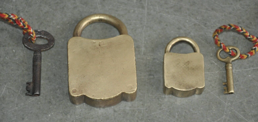 2 Pc Vintage Brass Unique Shape Handcrafted Master & Empire Engraved Padlocks