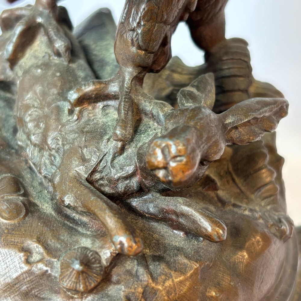 Antique Bronze Statue Eagle Clutching Rabbit