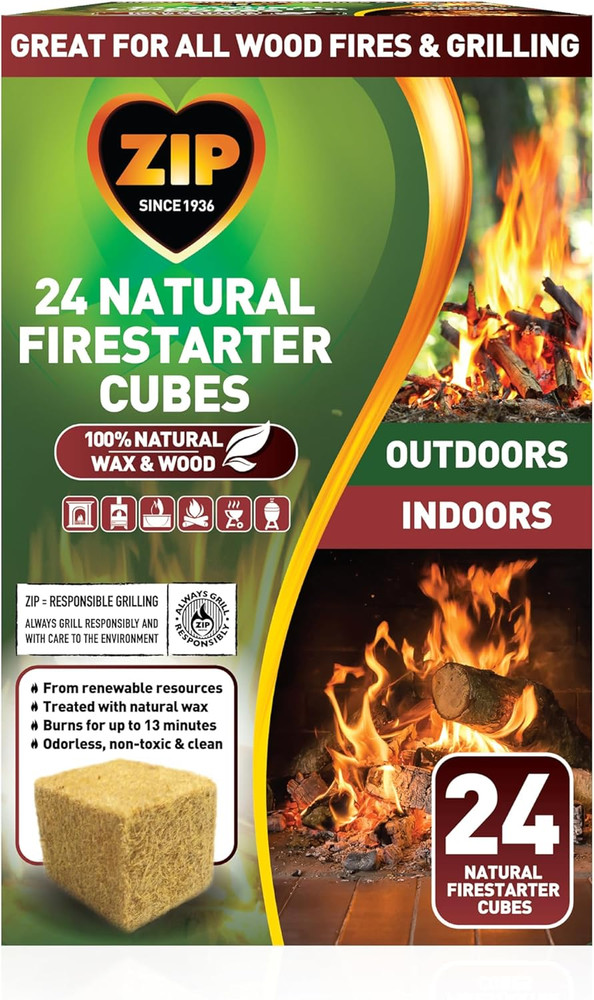 Zip 100536000 Natural Firestarter Cubes 24 Count, White Label