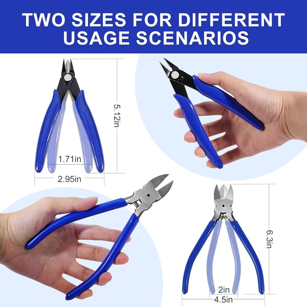 2 Pack Wire Cutters Set 6"+5" Flush Cutters Spring Loaded Side Cutting Pliers
