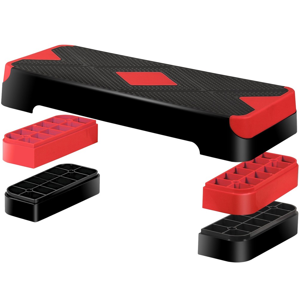 27" Aerobic Exercise Step Workout Step w/ 4" 6" 8" Adjustable Height Risers Red