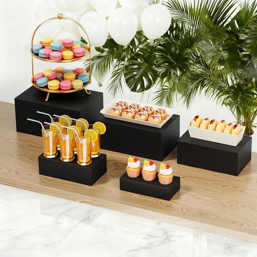 5 Pcs Metal Display Stands for Buffet Table Cake Risers, Cupcake Rectangle St...