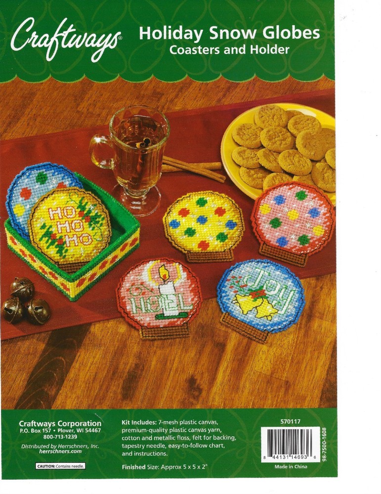 HOLIDAY SNOW GLOBES COASTERS plastic canvas  PATTERN (#TF0132)