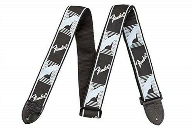 Fender 2" Monogrammed Guitar Strap, Black/Light Grey/Blue