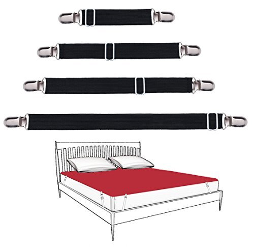 8 Pack Adjustable Sheet Clips, Bed Sheet Holder Straps Bed Fitted Sheet Black
