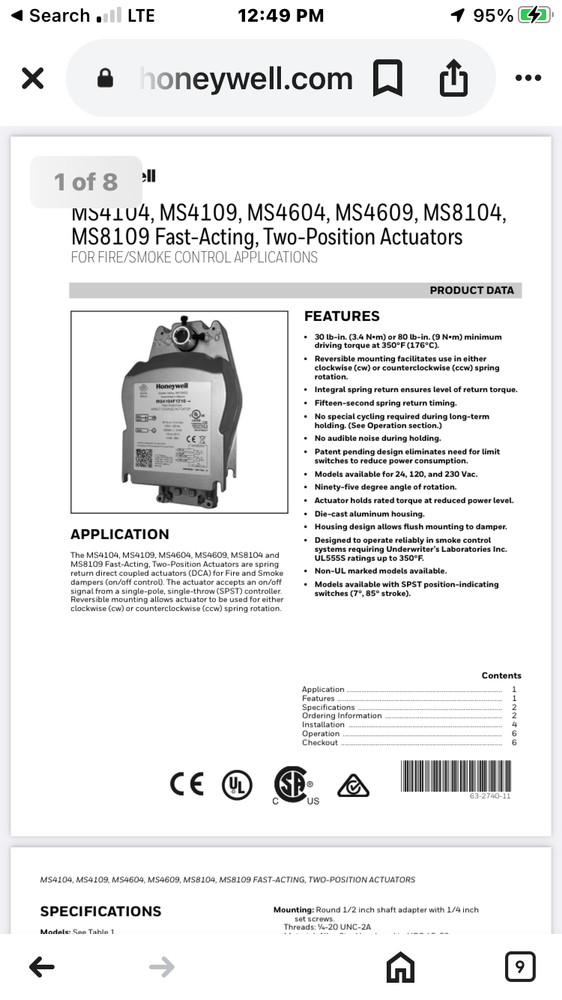 2 position direct coupled actuator