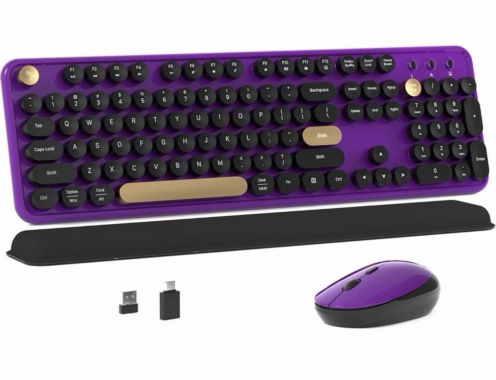 Colorful Wireless Computer Keyboard and Mouse Combo with Round Typewriter