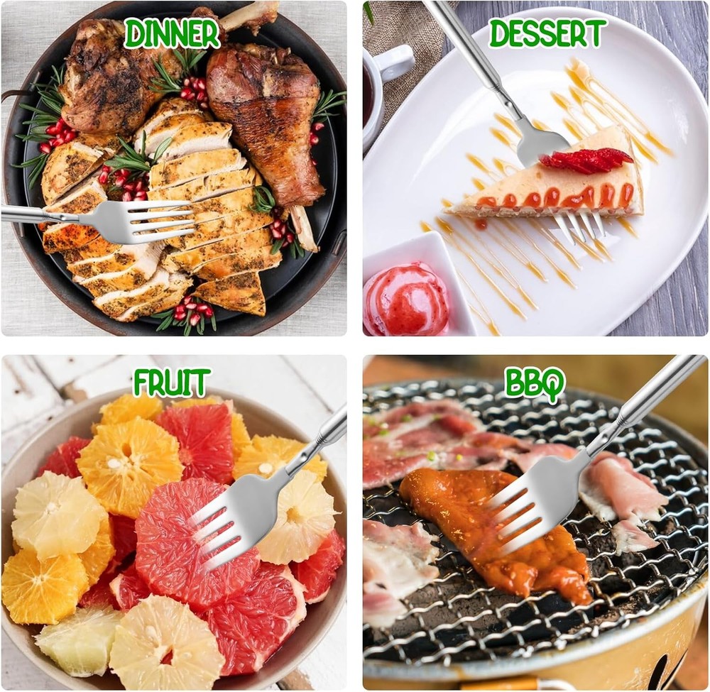 【2 PCS】Extendable Fork for Jokes, Expandable Forks, Silver