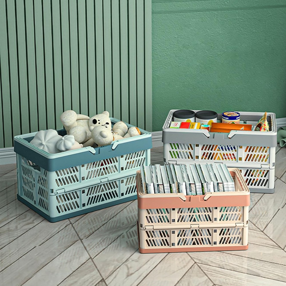 VIGAER 20L Plastic Collapsible Storage Crate - Foldable Handle M, Grey