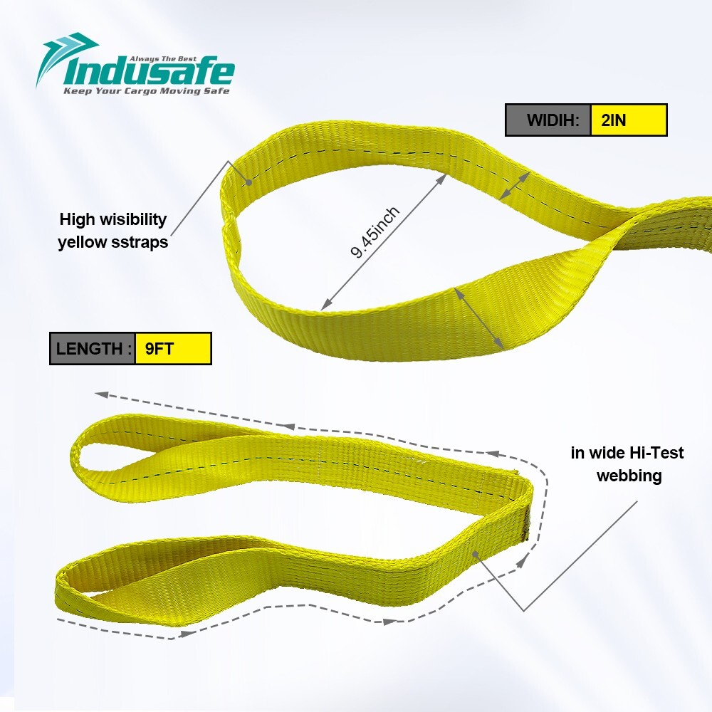 4PK 2x9ft Web Lifting Strap Sling Eye&Eye Reinforced Rigging Towing Moving Strap