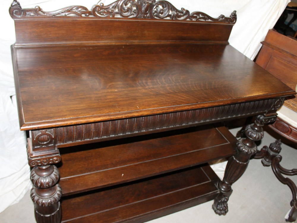 Antique Fancy Oak Server Buffet – highly carved