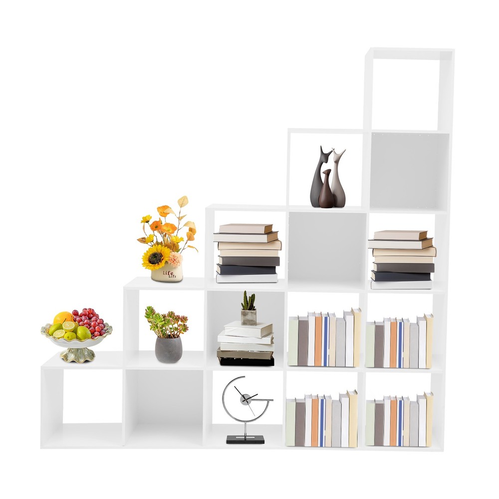 L-Shaped Corner Shelf White Ladder Cube Storage Bookcase 15-Cube Organizer