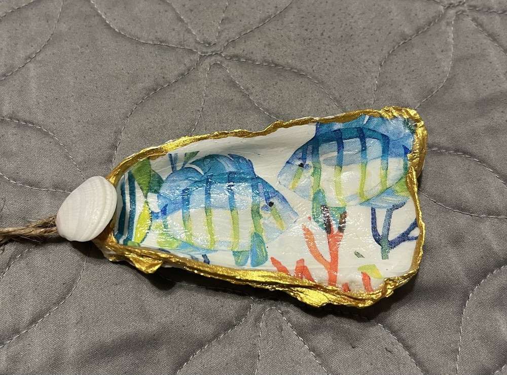 Handmade Decoupage on Oyster Shell Beach theme (fishes)