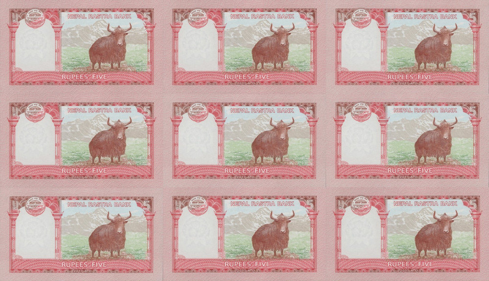Nepal 5 Rupees 2017-2020 P 76 UNC Set 9 pcs SOLID 1111111-999999