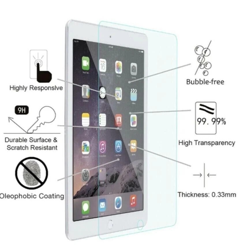 [2-Pack] HD Tempered GLASS Screen Protector for Apple iPad 5th & 6th Generation