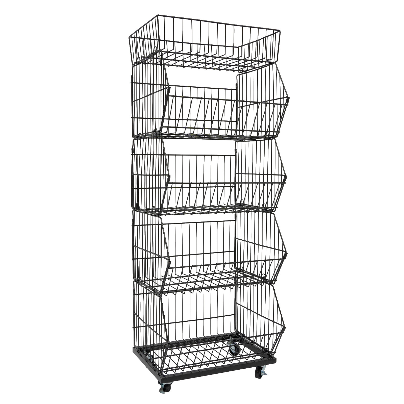 5 Tier Wire Grid Retail Display Shelf Merchandise Display Rack Stand W/ Wheels