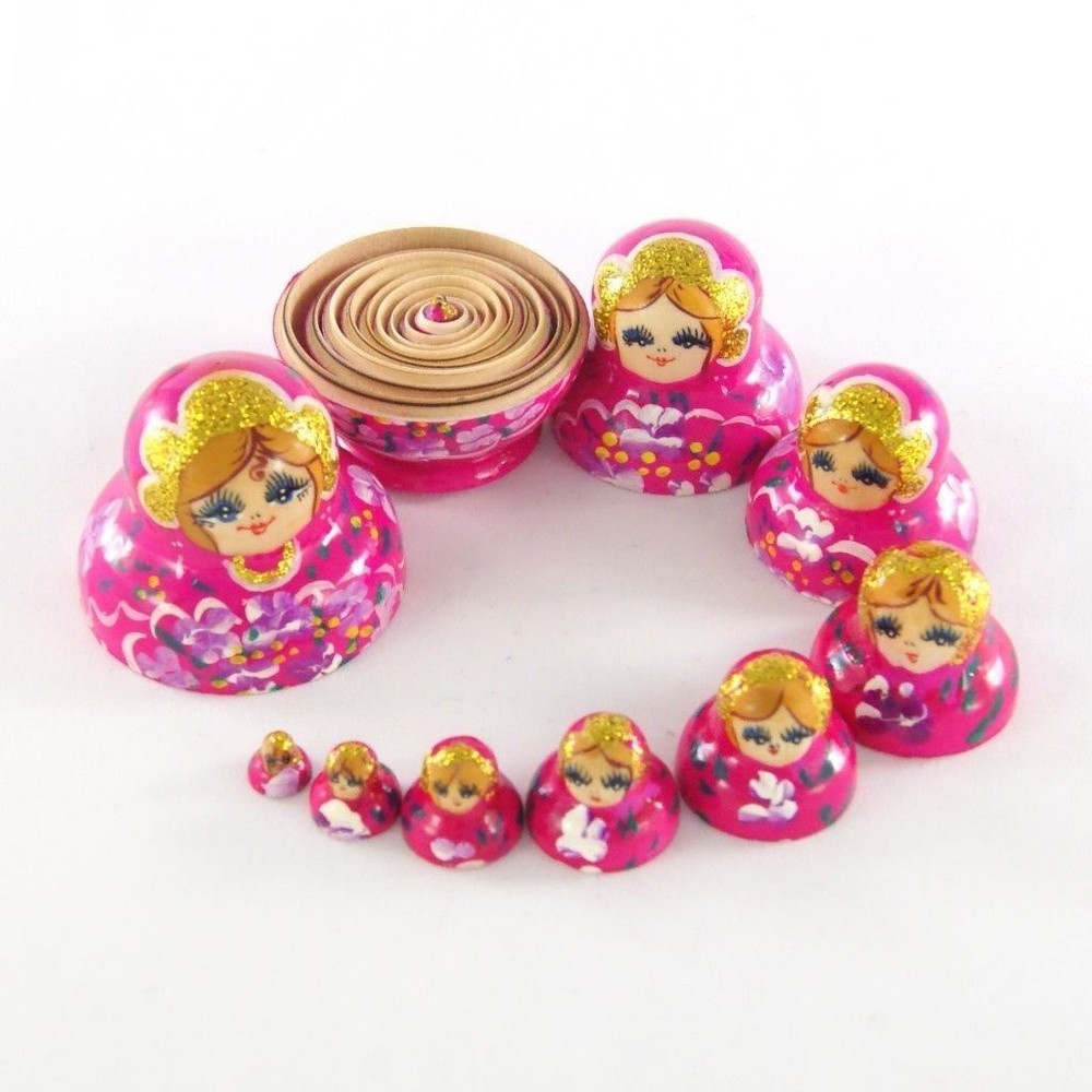 Nesting Dolls Small 10 pcs Neon Pink with Neon Violet