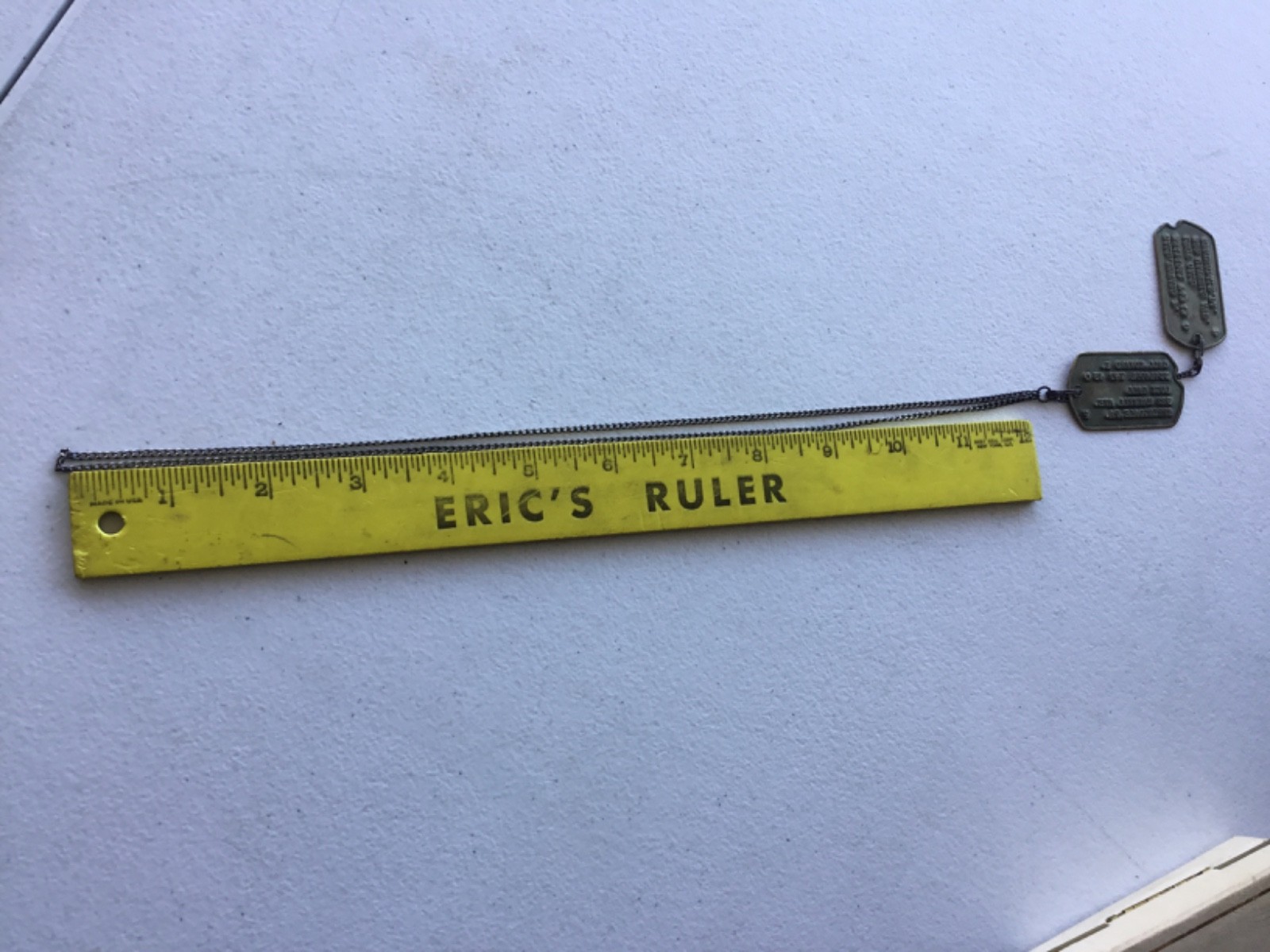 WWII Brass Notched Dog Tags On Sterling J-Hook Chain T-43 P