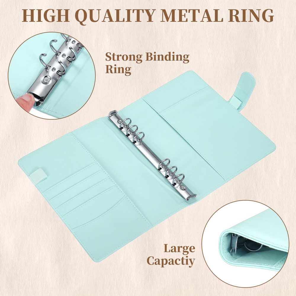 A5 PU Leather Binder Protector, 6 Ring Loose Leaf Notebook Shell, Blue