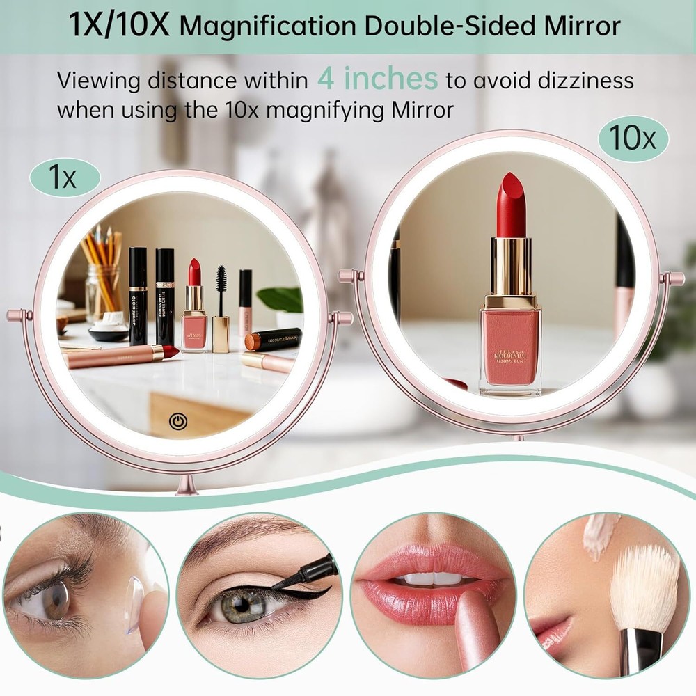 Rechargeable wall mounted illuminated vanity mirror 8 inch double sided