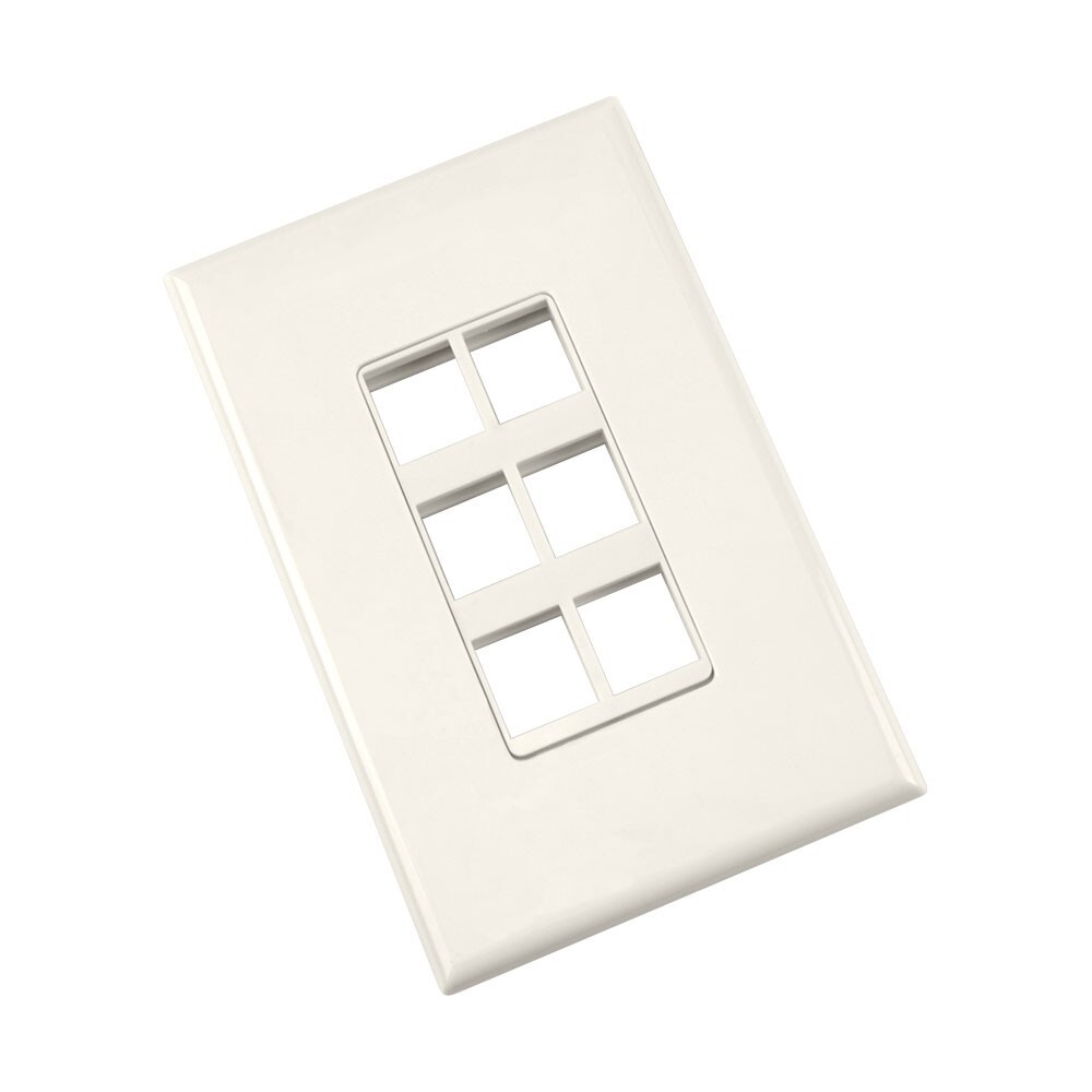 Construct Pro 6-Port Keystone Wall Plate with Screwless Face (Light Almond)